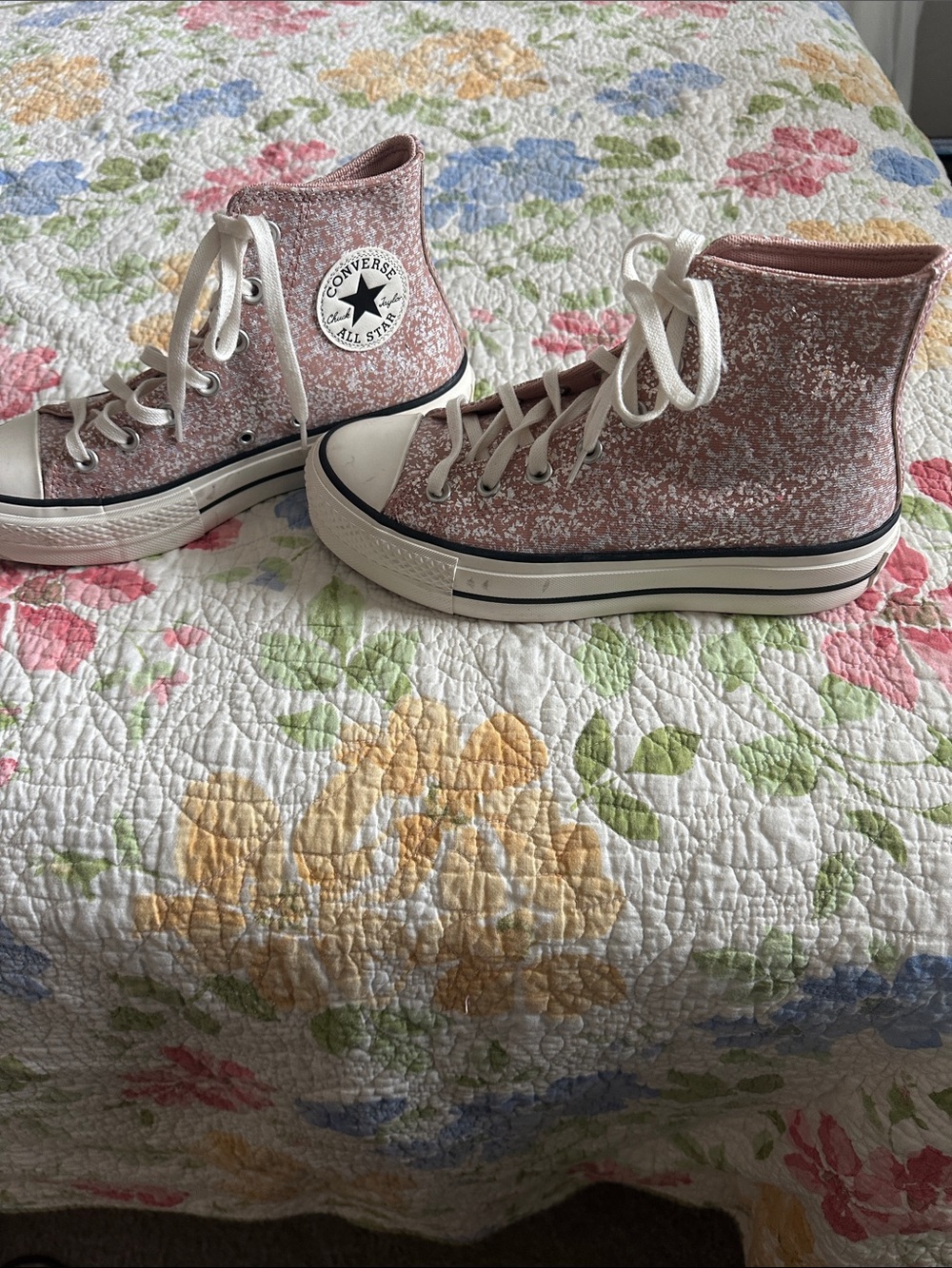 Converse High Top Glitter Sneakers in Pink and White